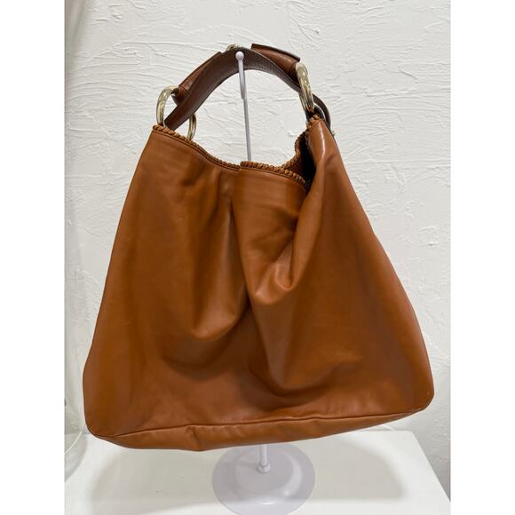 Gucci Leather Chain Horsebit Accent Large Hobo Shoulder Bag Light Brown - Picture 1 of 5